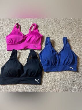Puma Women's Sports Bra Bundle 3 Pack Medium Low Impact Racerback Removable Pads